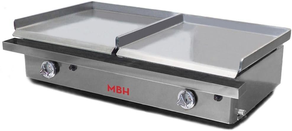 Plaque à frire, 400 × 400 mm, réglable, acier inoxydable, MBH - MAQUINARIA BAR HOSTELERÍA, 800 × 400 mm, 810 × 472 × 229 mm, 6 mm, 6, 4 kW