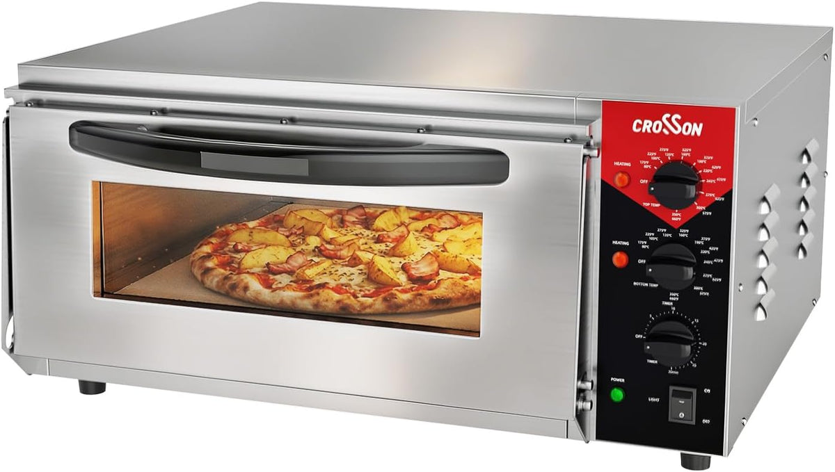 crosson Four à pizza, Minuterie 30 Min pour Intérieur, 19 pouces, réglable, acier inoxydable, 50 × 50CM, 350°C, 3000W, 500 × 500mm