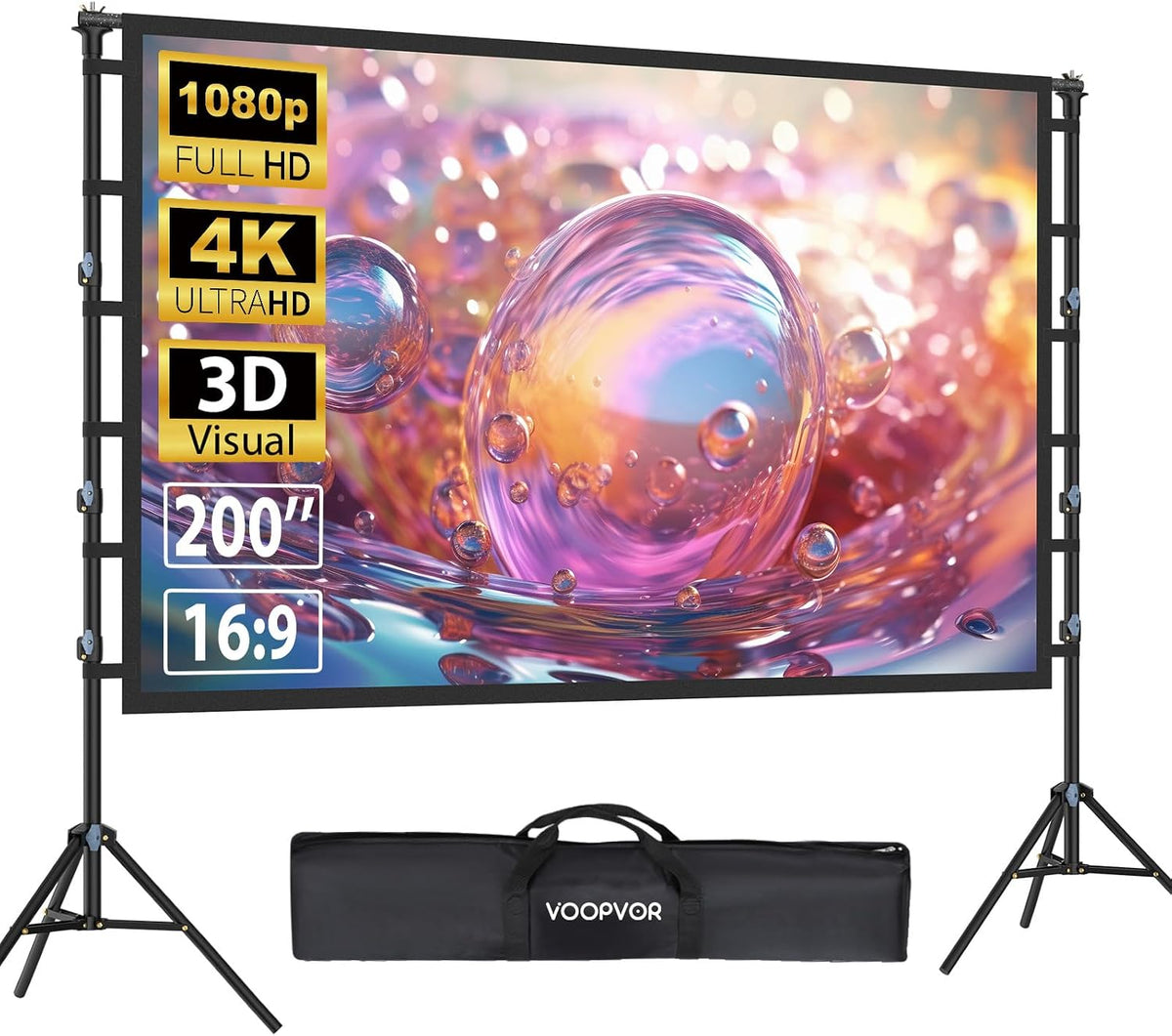 Écran de projection, 200 pouces, VOOPVOR, 32mm, 28mm, portable