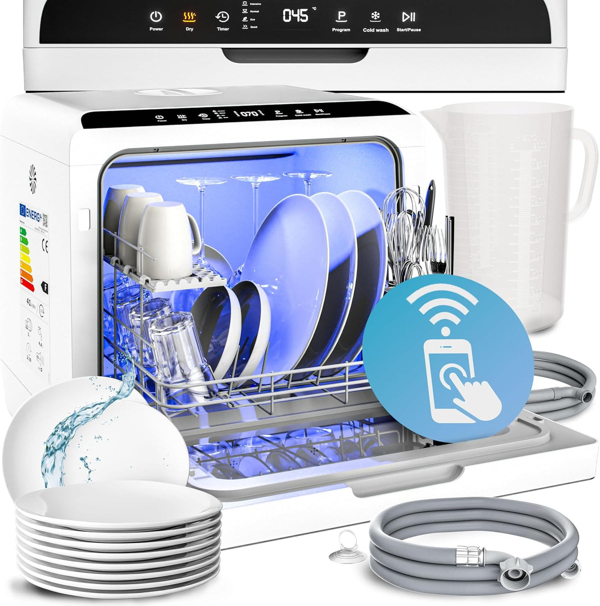 Lave-vaisselle Monzana, Wi-Fi, 27 cm, verre, 4, 5L, 3 couverts, 45 × 44 × 46cm, 70°C, 6 PROGRAMMES, réservoir d'eau, portable