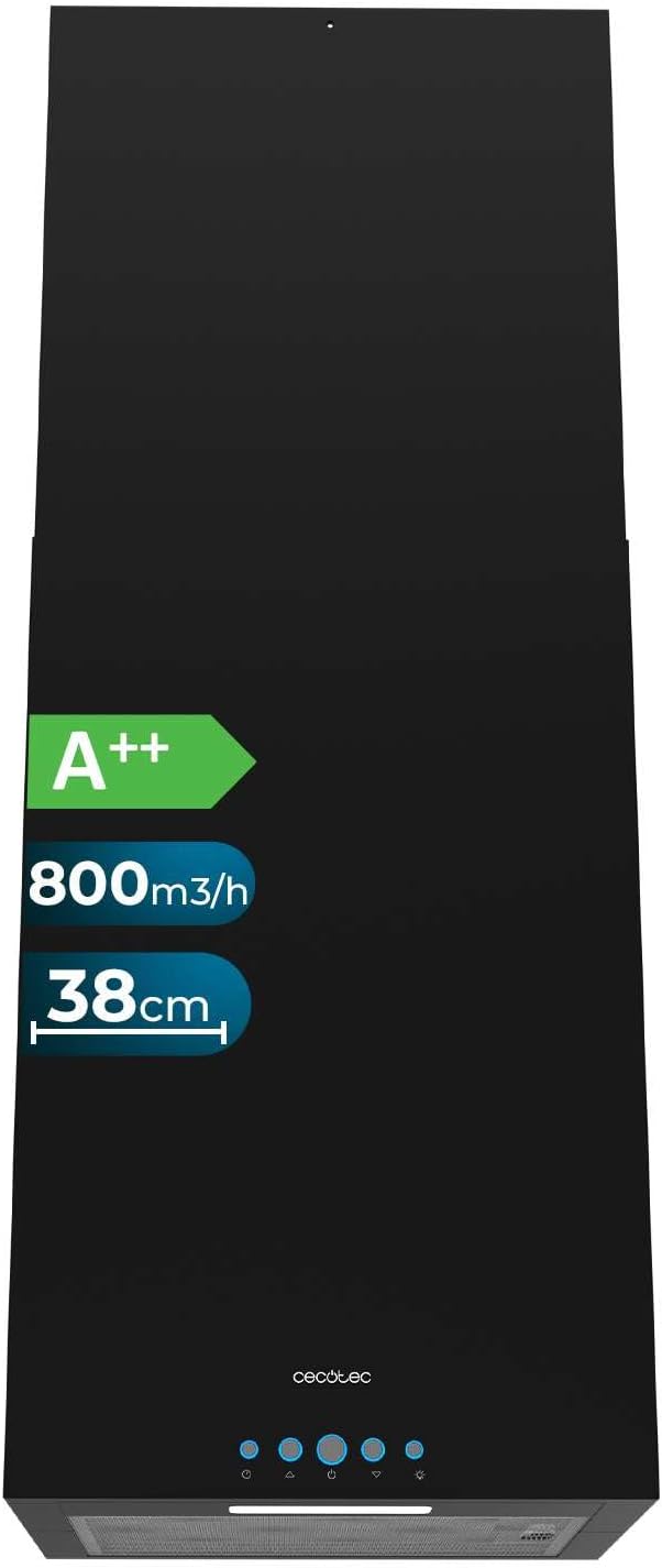 Cecotec 800M3 Hotte aspirante, 38 cm, éclairage LED, 3 niveaux, 38cm, 210W, 220W, Aspiration 800M3/H, Moteur 210W, filtre à charbon
