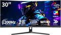 CRUA Moniteur PC, 30 Pouces, Écran Gaming Incurvé 30 Pouces 200Hz, 1500R, 100 × 100mm, 120Hz, 3.5mm, FreeSync 1ms, 99% sRGB