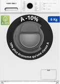 Lave-linge First One FLL61000WH A-10, 6 Kg, 1000 tr/min, 16 programmes, 1000 tr/mn, Classe A-10%, Blanc, Eco, Intensif, Rapide, Très Faible conso