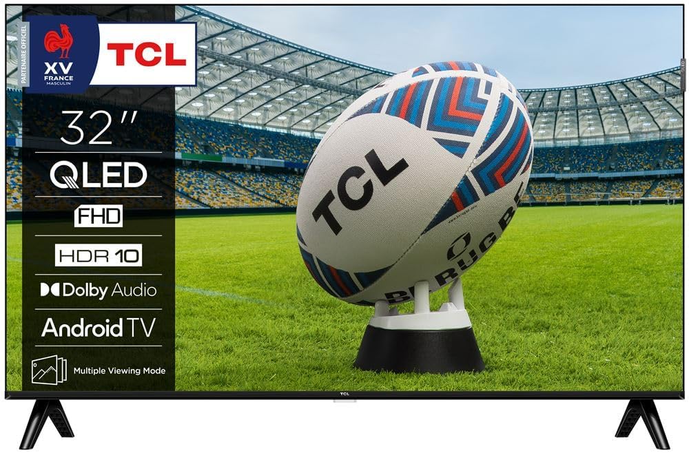 TCL 32S59K Téléviseur, TV LED 32S59K QLED Cadre sans Bord 50 Hz Full HD 80 cm, éclairage LED
