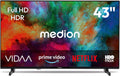 MEDION Téléviseur, 43 Pouces, télécommande, 108 cm, TV 43 Pouces Full HD, Bluetooth, Wi-Fi, HDR, VIDAA Store, Prime Video, Disney+, DAZN, HbbTV