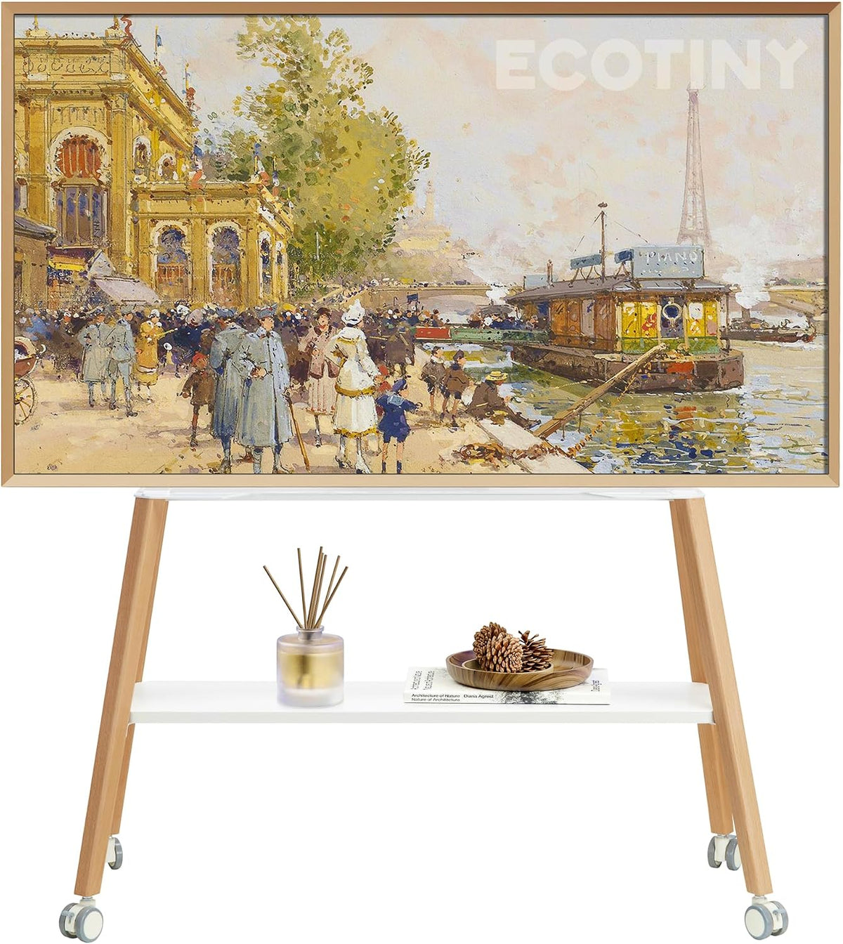 ECOTINY Support TV sur pied, Support TV avec roulettes pour étagère Mobile de 49 à 75 Pouces, portable