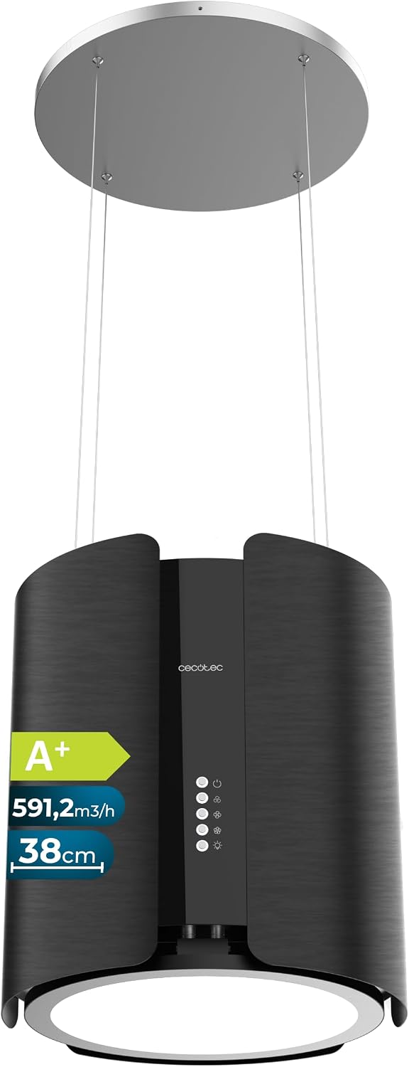 Hotte aspirante Cecotec, 38 cm, 38, 5 cm, 591, 2 m3/h, Aspiration 591, 2 m3/h, filtre à charbon, Commande par Boutons Électroniques, Classe A+