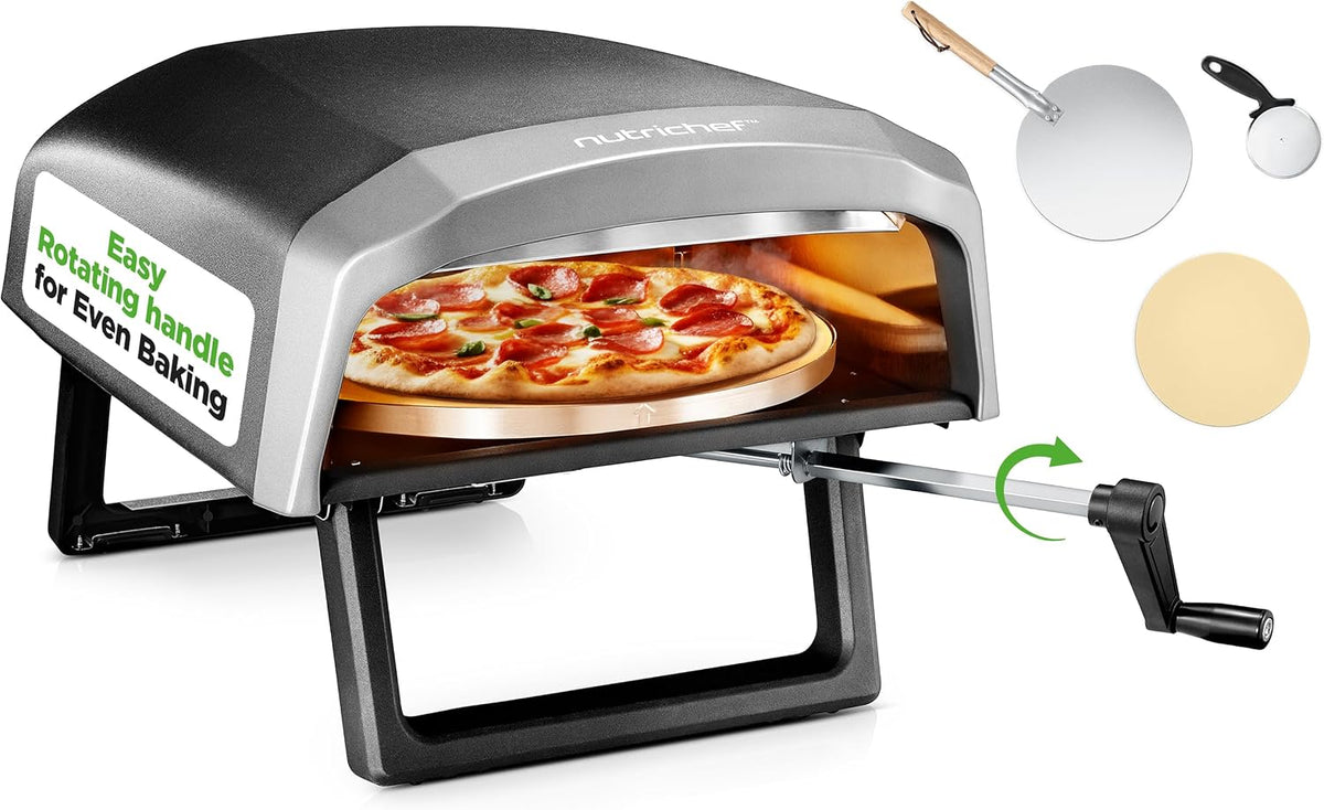 Four à pizza, 30, 5 cm, pliable, Fours à pizza d'extérieur portables de table, acier inoxydable, NutriChef, pierre à pizza rotative à 360°