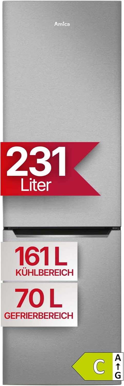Réfrigérateur, acier inoxydable, No Frost, 170 cm, Amica, 1710 × 540 × 591 mm, 1745 × 580 × 630 mm, 231 l, 161 l, 70 l, 37 dB, 240 V, 3°C, 50 Hz