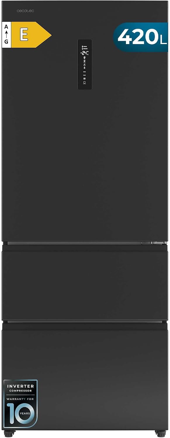 Réfrigérateur Cecotec, No Frost, 186 cm, 70 cm, Hauteur 186 cm et 70 cm Largeur, 420L, 32 °C, Extra Capacité Max 420L, moteur Inverter