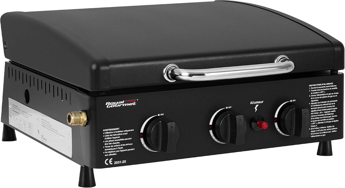 Plaque de cuisson, acier inoxydable, Plancha Camping Gaz BBQ Gaz portable avec Pieds Réglables pour Terrasse et Jardin, 3 mm, Royal Gourmet, 2, 5 KW