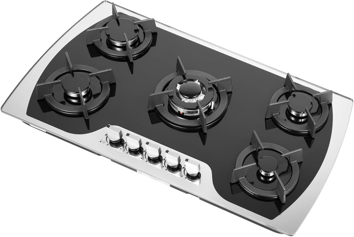 Plaque de cuisson Legwfdthy, acier inoxydable, encastrable, verre, Brûleur à gaz naturel, Propane, Vitrocéramique, Cuisinière à gaz encastrable