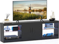 Meuble TV GYMAX, télécommande, 195 cm, verre, 85 pouces, 10 niveaux, éclairage LED, réglable, Noir