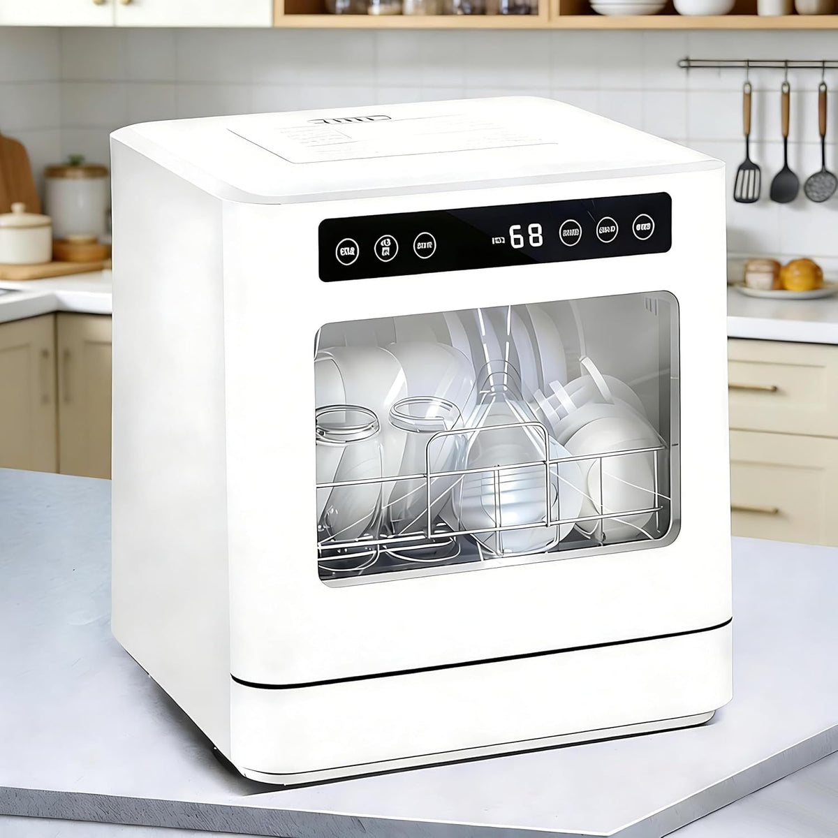 QIUNAOZI Lave-vaisselle, 43 cm, Idéal pour 2 À 4 Personnes, 39 cm, 46 cm, 75 °C, 5 Programmes, 8 couverts, Double Jet d'eau À 360°, 167 °F