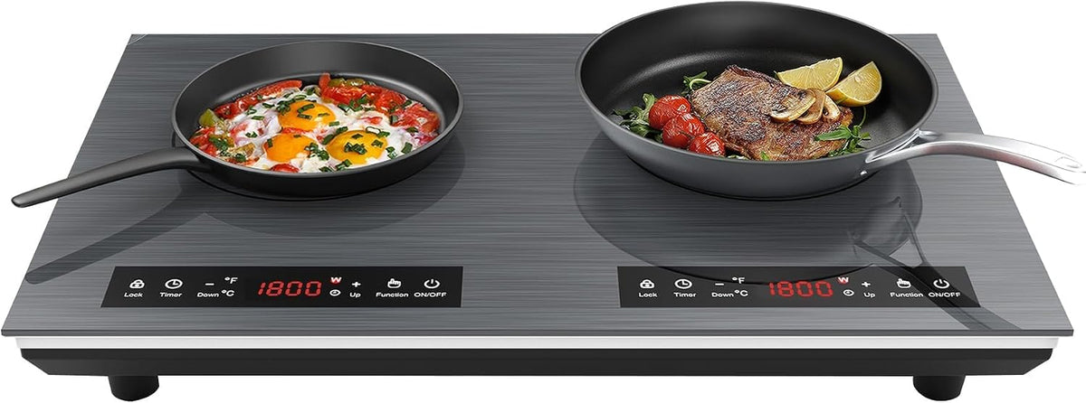 VBGK Plaque à induction double portable 24 pouces, 4000 W, 9 niveaux, écran tactile LED, minuterie et sécurité enfant