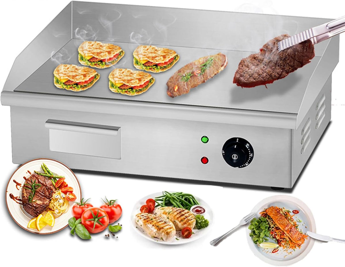 WhFKLca Plancha, réglable, acier inoxydable, 3000 W, Plaque Chauffante Pour Comptoir éLectrique 3000 W, 55 × 42 cm, 8 mm, 550 × 425 × 225mm