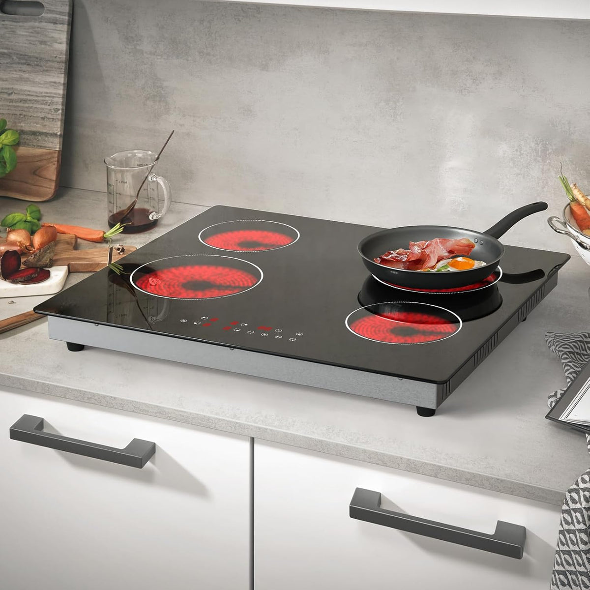 Plaque de cuisson Argyolas, 560 × 490 mm, acier inoxydable, 60 cm, 6000W, 4 foyers, encastrable, sécurité enfants, portable, verre