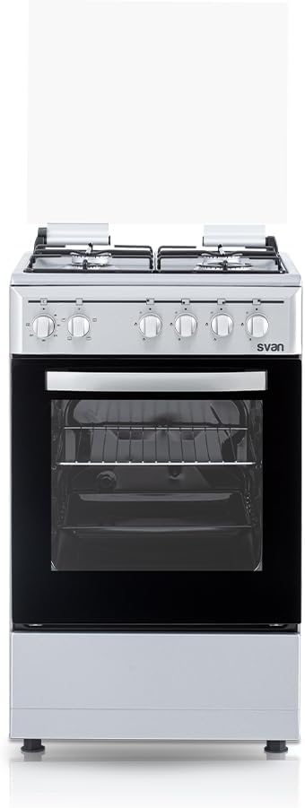 Cuisinière, 48 L, Cuisine Mixte à Gaz Butane 4 Zones de Cuisson, Inox SKM4501X. Commande Manuelle, SVAN, 825 × 598 × 517 mm, 50 cm, verre