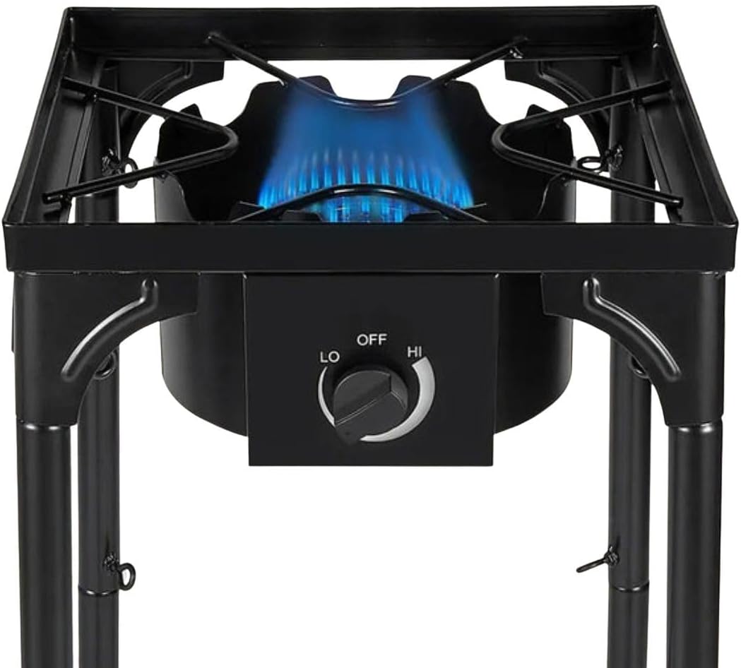 INTEC Réchaud de camping, 145 mm, réglable, H78cm, 4500W, 4.5KW, 1.0mm, Réchaud à Gaz 1 feu 4500W 4 Pieds modulables 3 Hauteurs Bruleur en Fonte
