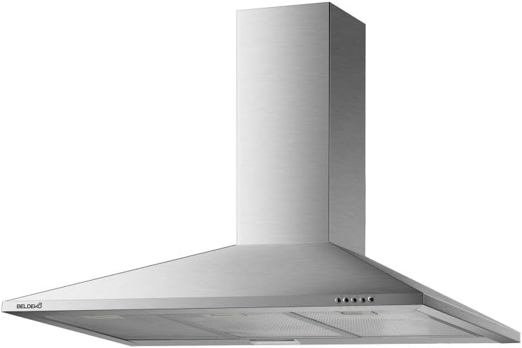 Hotte aspirante BELDEKO, Hotte Murale 90 cm Inox 338 m3/h Évac/Recyclage, éclairage LED, 900 mm, 485 mm, 980 mm, 63 dB, acier inoxydable, réglable