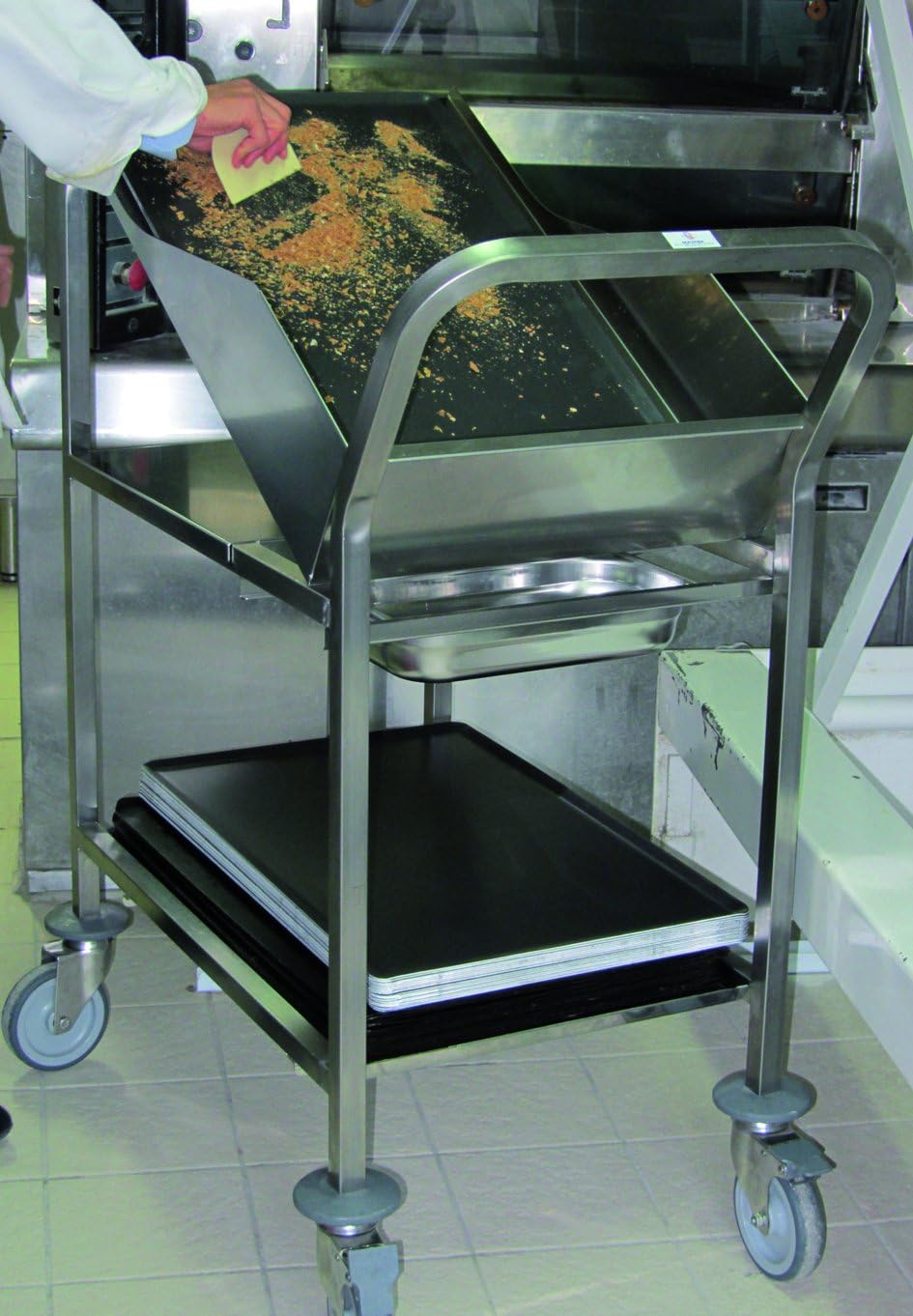 La Brunoise Établi, 600 × 400 mm, acier inoxydable, 25 × 25 mm, 460 × 440 mm, 150 mm, 1 075 mm, Chariot de Nettoyage de plaques four professionnel