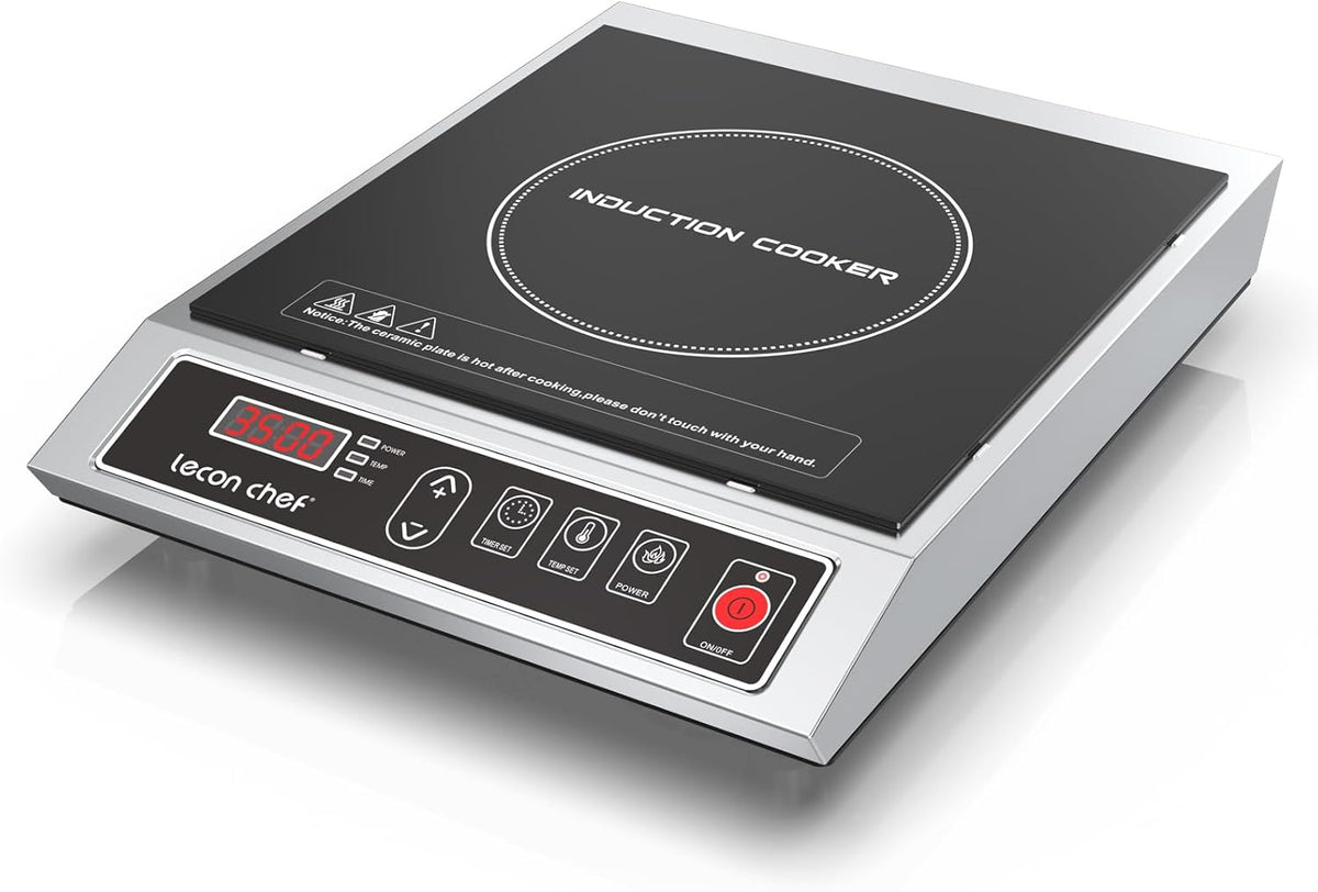 lecon chef Plaque à induction, Plaque de cuisine electrique Réglable sur 10 niveaux, acier inoxydable, 3500 W, 50 KG, 300 W, 3 500 W