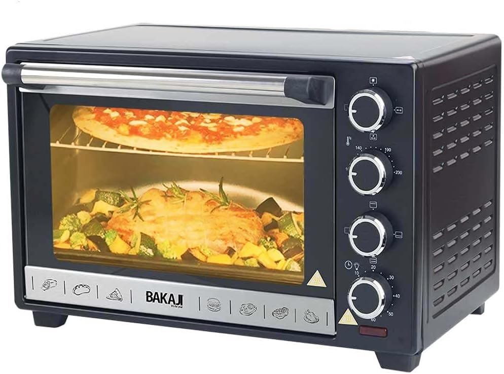 BAKAJI Mini four, 4 fonctions avec lumière intérieure, acier inoxydable, 2000 W, 2 000 W, 48 L, puissance 2000 W, 230 °C, capacité 48 litres