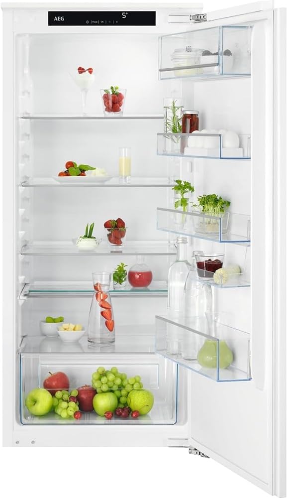 AEG Réfrigérateur, 123 cm, réglable, verre, 203 L, 3 étagères, 2 °C, encastrable, écran LCD