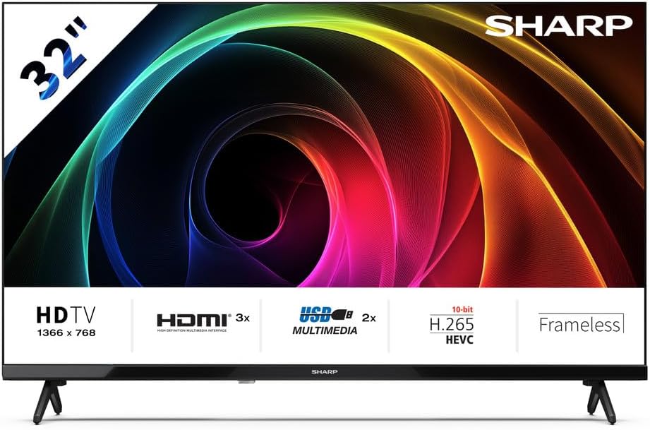 Téléviseur Sharp 32HA1205E, 32 pouces HD Ready LED TV avec Dolby Digital 3 HDMI 2 USB DVB-T/T2 32HA1205E, éclairage LED
