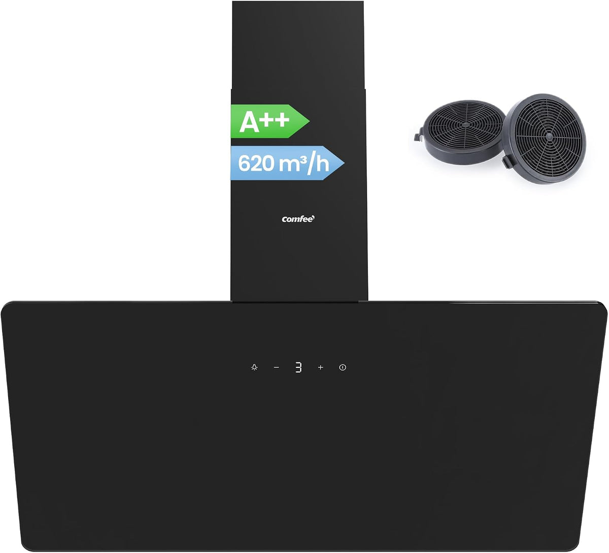 Hotte aspirante Comfee CH90J64ET4A2B2-EU 620m3, éclairage LED, 59 dB, 4 Vitesses, 620m3/h, 90cm, 620 m3/h, réglable, commande tactile