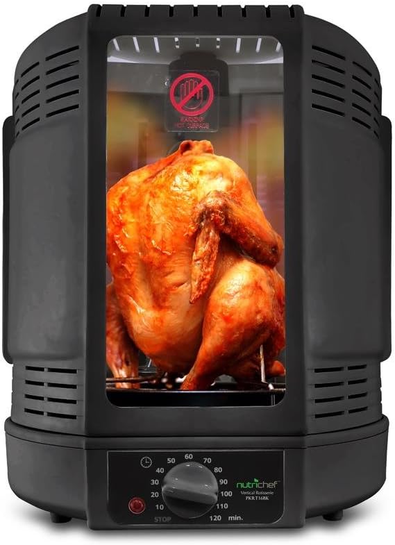 Mini-four, 700 W, Barbecue à poulet avec tournebroche, verre, NutriChef, minuterie, kebab et viande