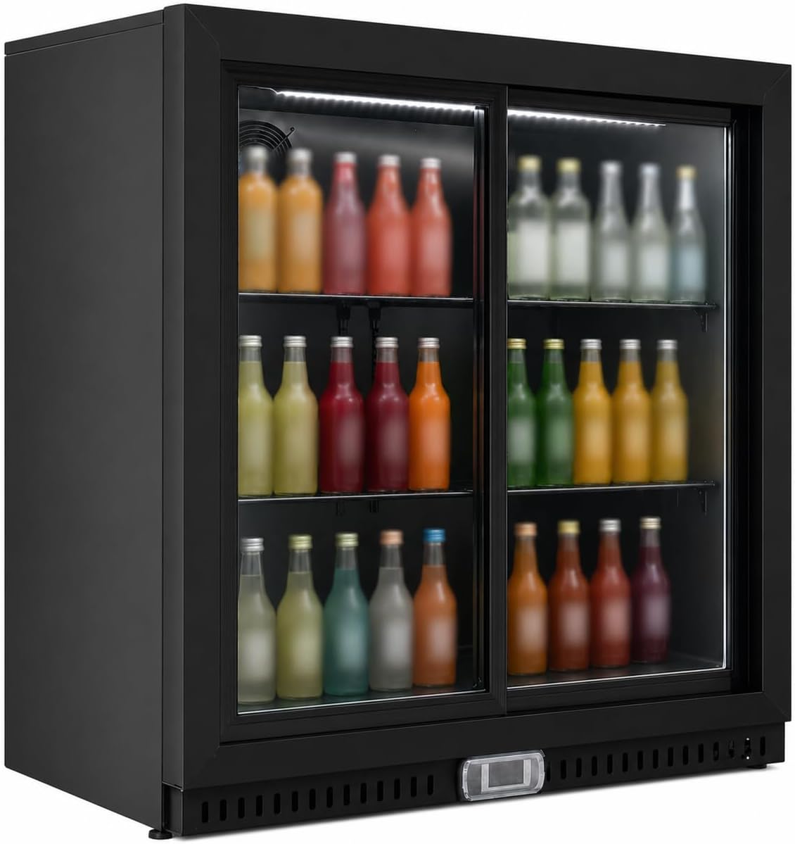 Rafraichisseur de boissons, 900 mm, éclairage LED, 192 L, Générique Arrière Bar Réfrigéré 2 Portes Coulissantes Vitrées 900 mm, R290, 2°C