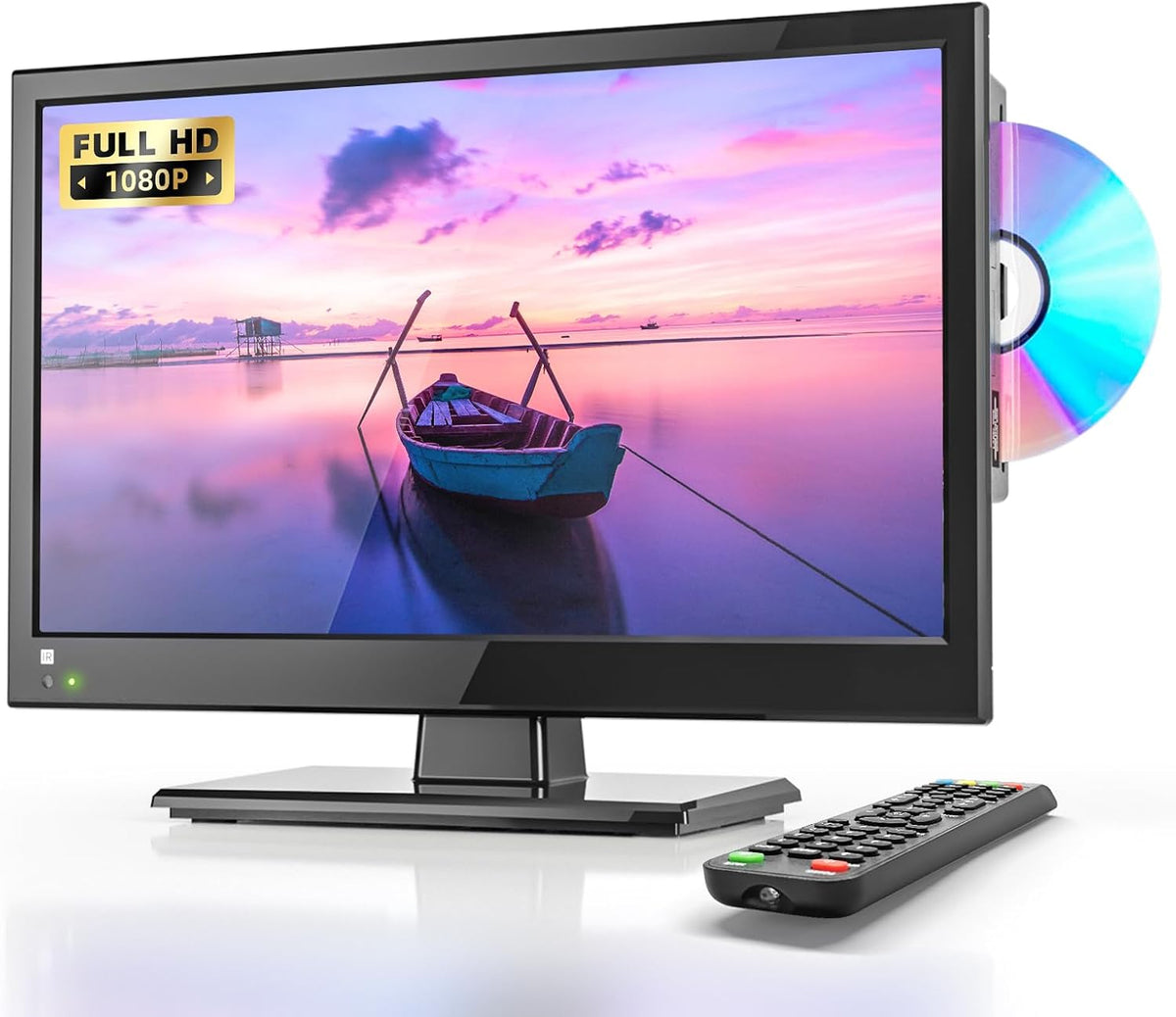 Desobry Téléviseur 16 pouces Full HD 1080p avec lecteur DVD intégré, HDMI, USB et tuner ATSC