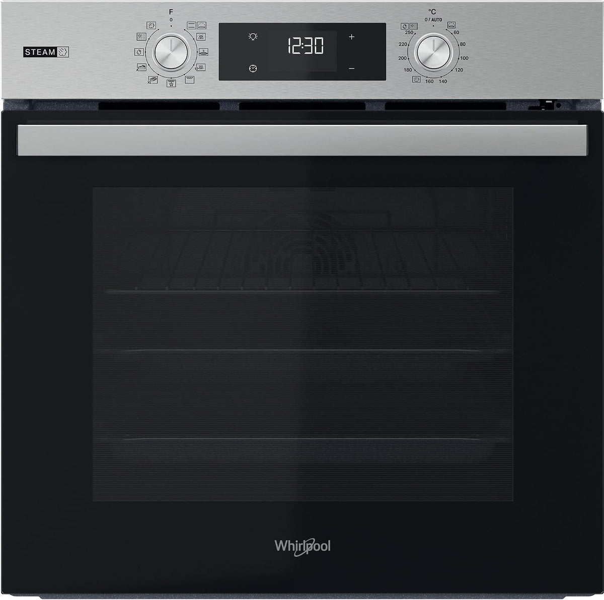 Whirlpool Four encastrable, 595 × 595 × 551 mm, éclairage LED, acier inoxydable, 670 × 640 × 650 mm, OMSR58RU1SX, minuterie