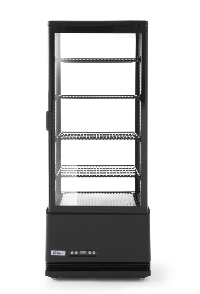 HENDI 452x406x Réfrigérateur de présentation, 98L, éclairage LED, acier inoxydable, 230V, 210W, 1116mm, 4 étagères, 6°C, réglable, Noir, ABS