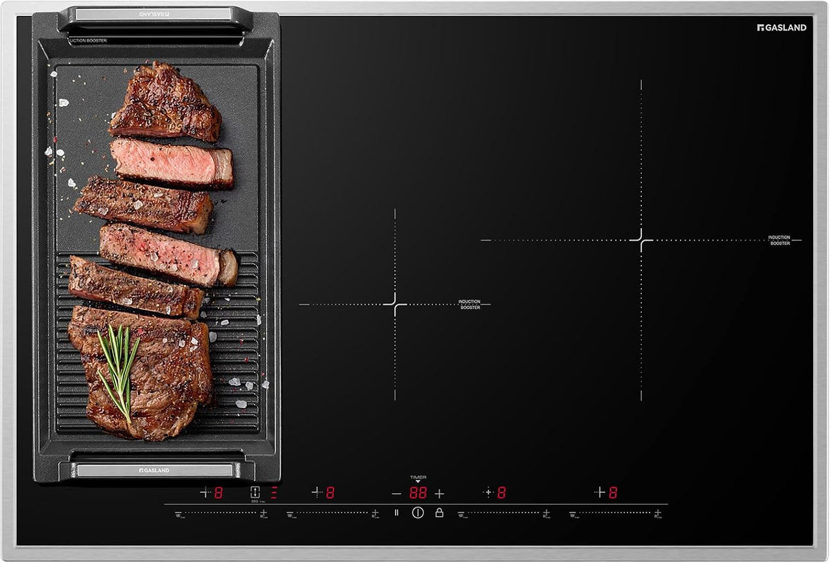 GASLAND IH774BFB Plaque de cuisson, 77 cm, 4 foyers avec cadre en inox, 7000 W, 50 mm, 9 niveaux, 7000W, 240V, 415V, acier inoxydable