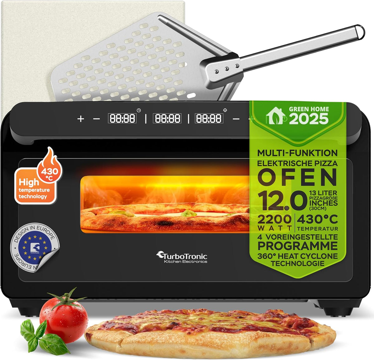 TurboTronic By Z-LINE Four à pizza, réglable, acier inoxydable, 31 cm, Utilisation intérieur/extérieur, 2000 W, 13 L, 30 cm, 12 pouces, 430°C