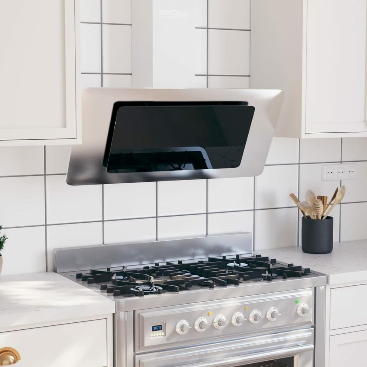 Hotte aspirante Homgoday, éclairage LED, Hotte murale 90 cm en Aiaio Inox et Verre Trempé Argent, 1, 5 W, 240 V, 60 Hz, acier inoxydable
