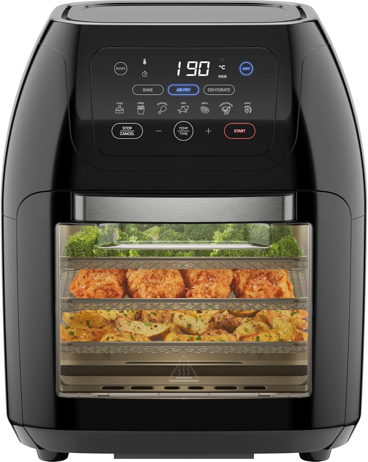 Chefman Four friteuse à air 10 L avec rôtissoire et déshydrateur, 17 programmes tactiles, 1700 W, noir