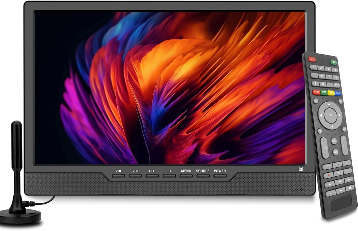 KCR Téléviseur, télécommande, 12 V, pour chambre à coucher, 14 pouces, Télévision, DVB-T2, éclairage LED, USB, noir, portable, HDMI, cuisine