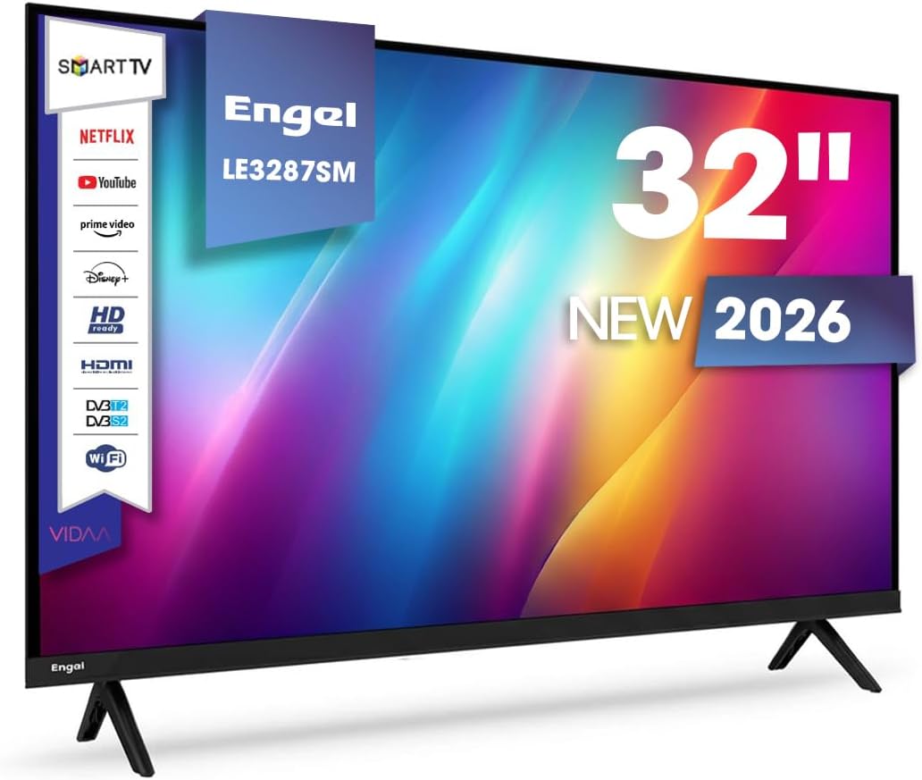Engel LE3287SM DVB-T2 Téléviseur, 32 pouces, 2 USB, 8 W, DVB-T2/S2/C, 2 HDMI, éclairage LED, Dolby Audio, Ethernet, fente Ci, PVR Time Shift