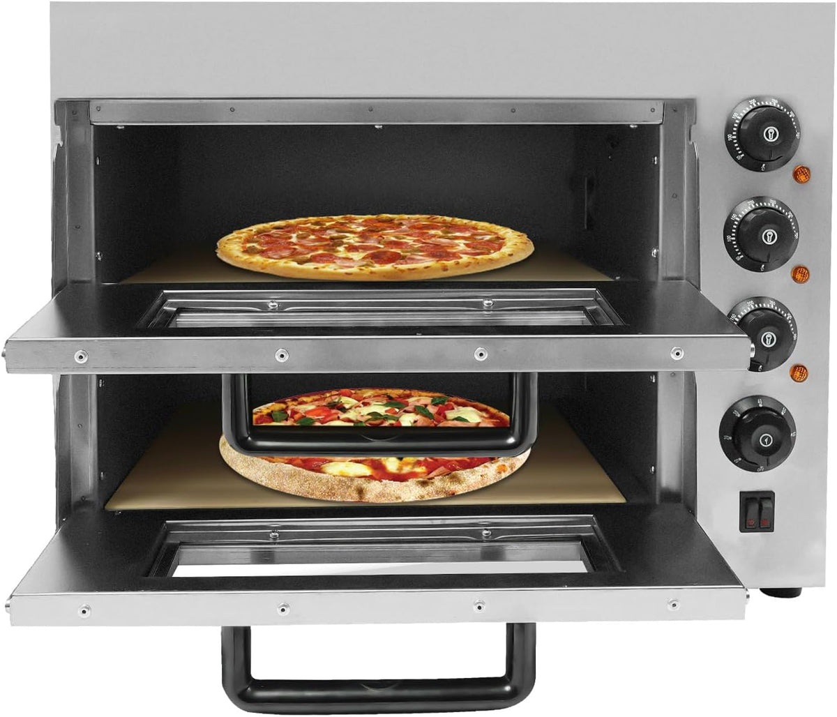 Vielrosse Four à pizza, au milieu et au bas pour pizzas, 3000 W, en acier inoxydable avec 2 plaques en cordiérite, 14 pouces, 3 kW