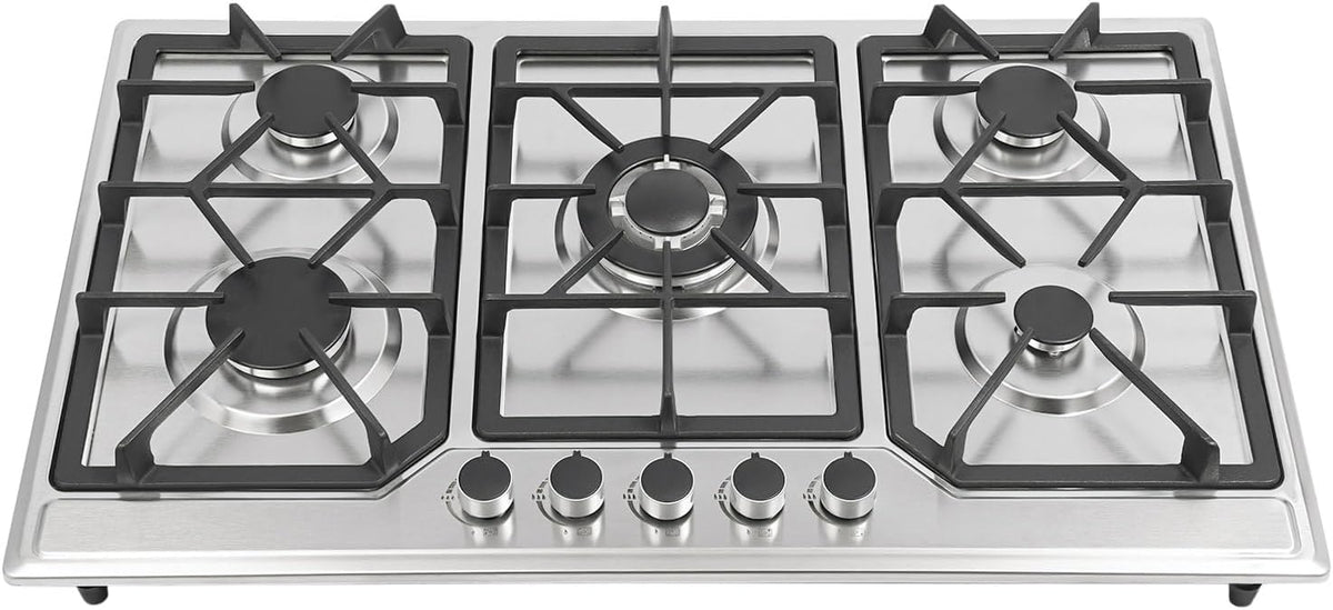 DCSYOG Plaque de cuisson, 1 kW, Pour gaz naturel et GPL, acier inoxydable, 5 brûleurs, 3, 3 kW, 1, 75 kW, 3, 3/3/1, 75/1, 75/1 kW, encastrable