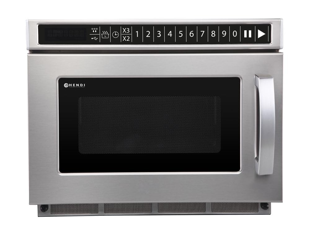 HENDI Four micro-ondes, port USB, acier inoxydable, 10 niveaux, 18L, 1800W, 230V, 336mm, 175mm, 300mm, 10 programmes, 100 programmes