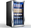 Réfrigérateur à boissons, Porte en Verre avec Cadre Argenté, Étagères Réglables pour Bières, 90L, TRIUMPHKEY, 18°C, Capacité de 128 Cannettes