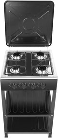 Cuisinière, Pour camping, Plaque de cuisson à gaz à 4 feux avec support antidérapant, 49 × 49 × 79 cm, Donened, 4 brûleurs, noir, pose libre