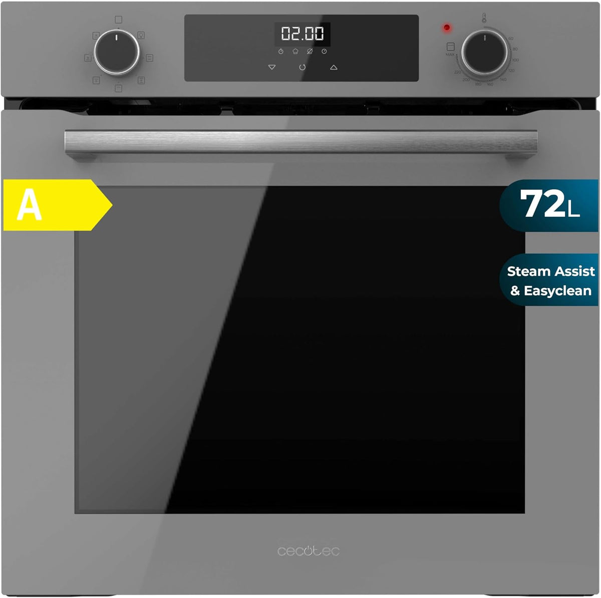 Four encastrable, verre, 1 L, Cecotec, 500 ml, 2800 W, 72 L, Four Multifonction 60cm Bolero Hexa M226000 Glass Gris A. 2800W, Mode Grill, 72L