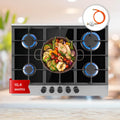 Plaque de cuisson KLARSTEIN, acier inoxydable, 10.4 kW, Piano Cuisine en Acier Inoxydable, 5 Brûleurs, 10.4kW, Table de Cuisson à Gaz 5 Brûleurs