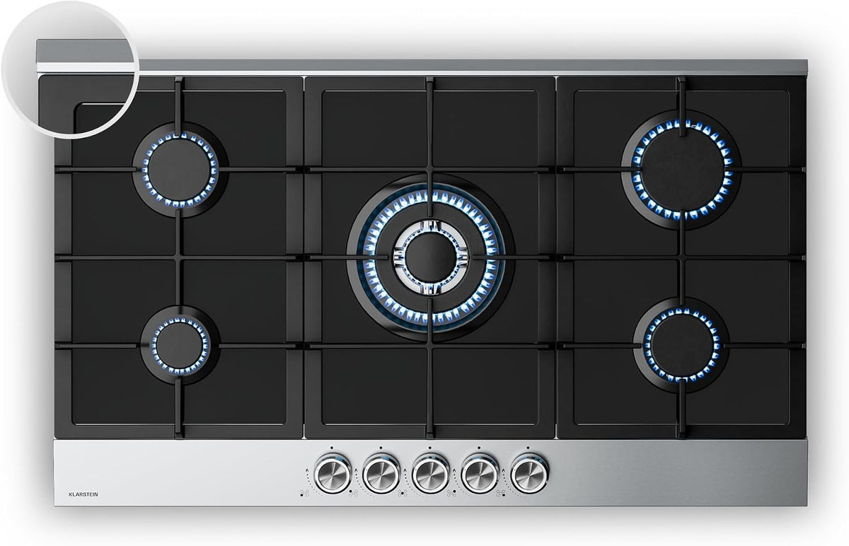 KLARSTEIN Plaque de cuisson, 10 400 W, Plaque Cuisine, acier inoxydable, 10400W, 90cm, Verre & Inox, Allumage Électrique, Sécurité Anti-Flambage
