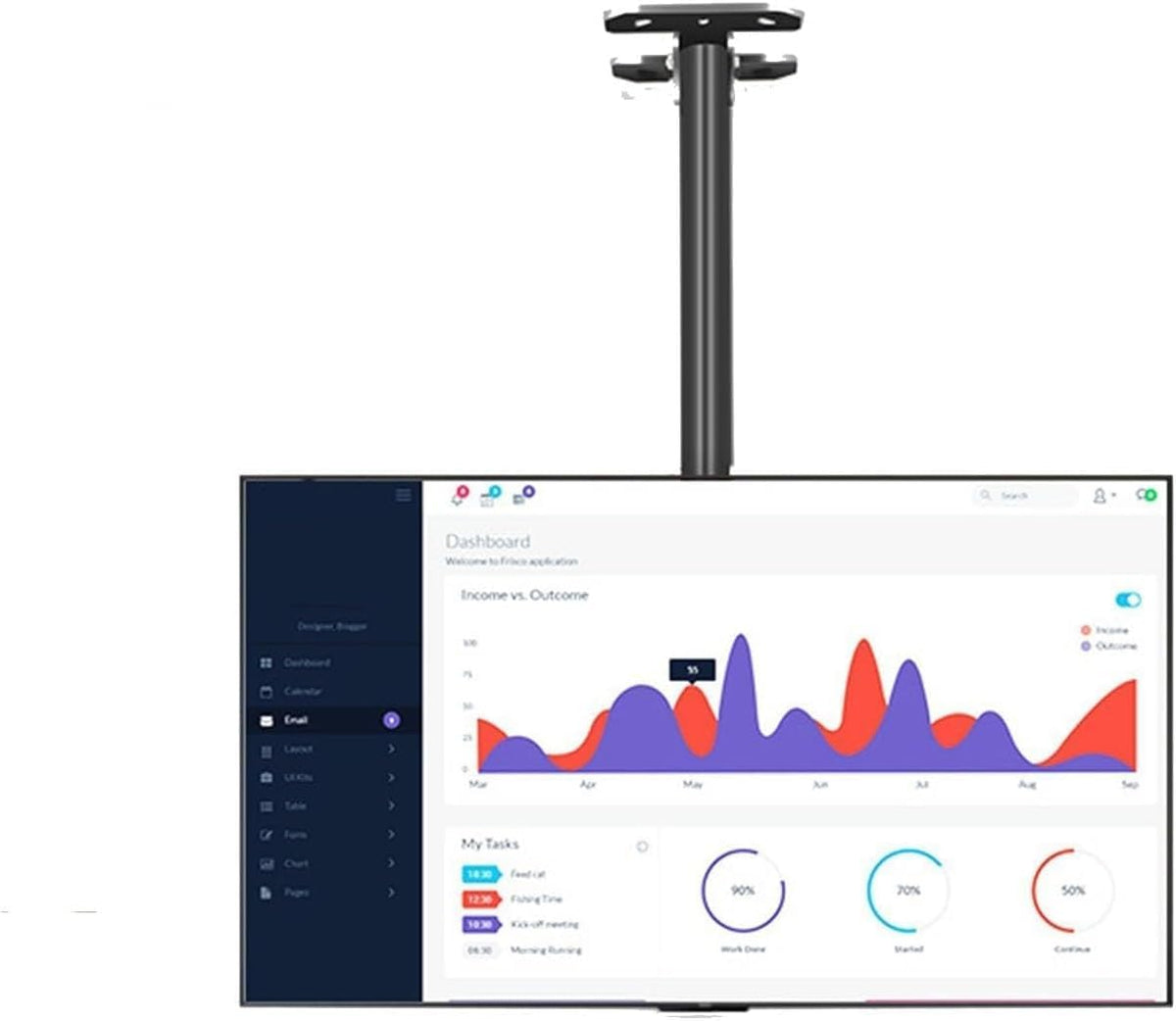 LoiYtrd Support TV mural ou plafond pour écrans 37 à 85 pouces, charge 80 kg, pivot 360°, inclinaison réglable